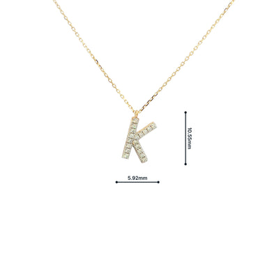 9ct Yellow Gold Natural Diamond Set 'K' on chain