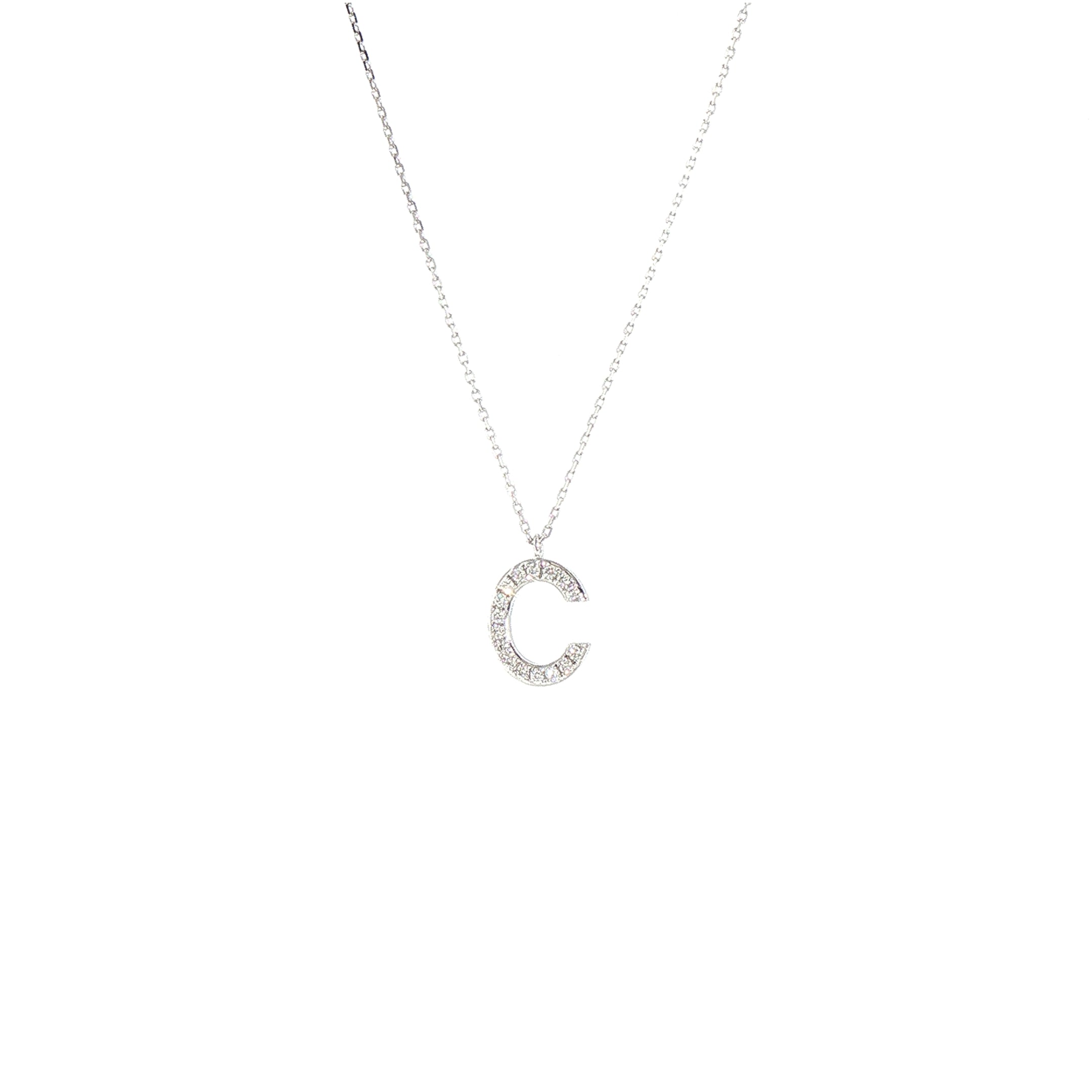 9ct White Gold Natural Diamond Set 'C' Initial on chain