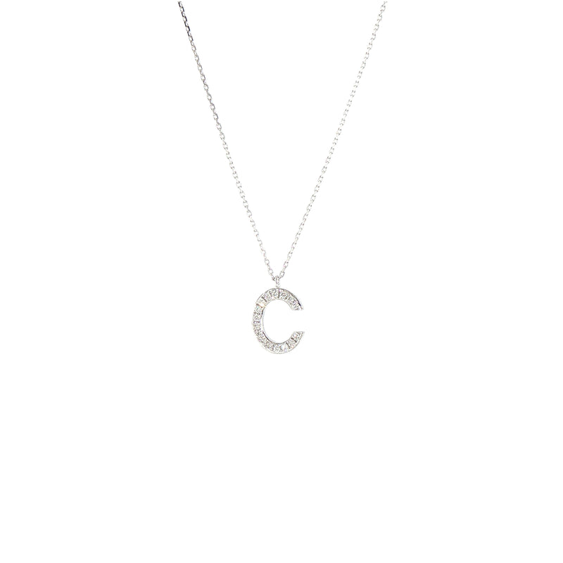 9ct White Gold Natural Diamond Set 'C' Initial on chain