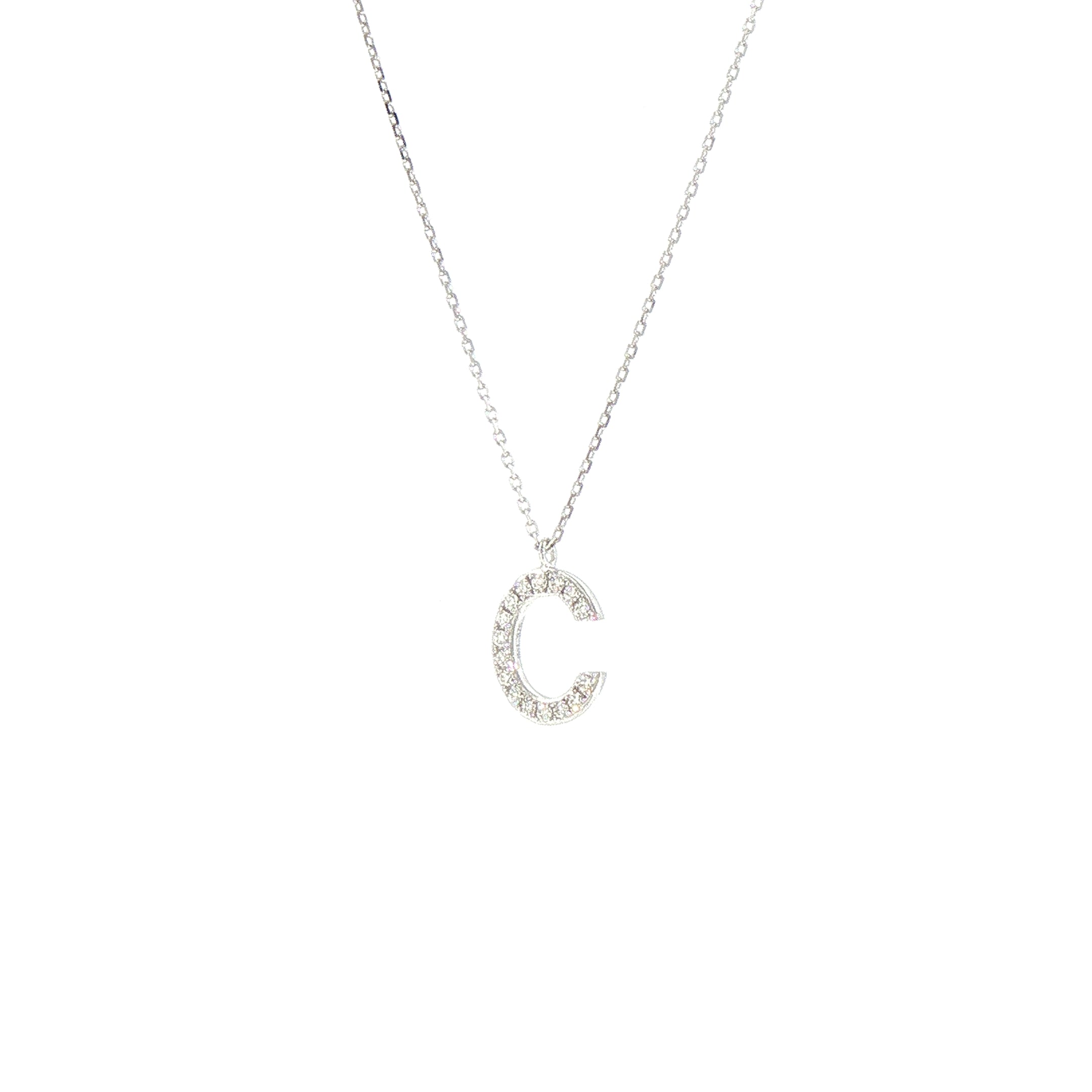 9ct White Gold Natural Diamond Set 'C' Initial on chain