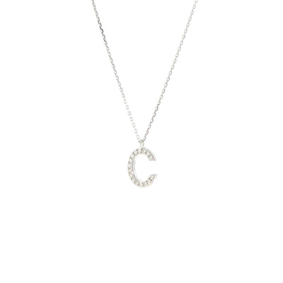 9ct White Gold Natural Diamond Set 'C' Initial on chain