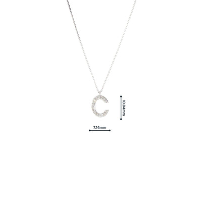 9ct White Gold Natural Diamond Set 'C' Initial on chain