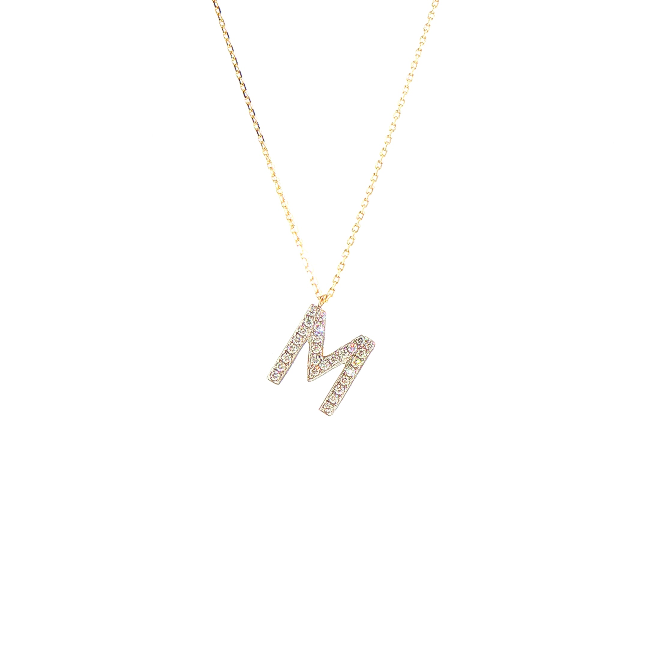 9ct Yellow Gold Natural Diamond 'M' Letter Pendant on chain