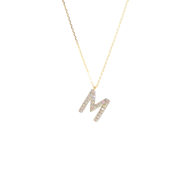 9ct Yellow Gold Natural Diamond 'M' Letter Pendant on chain