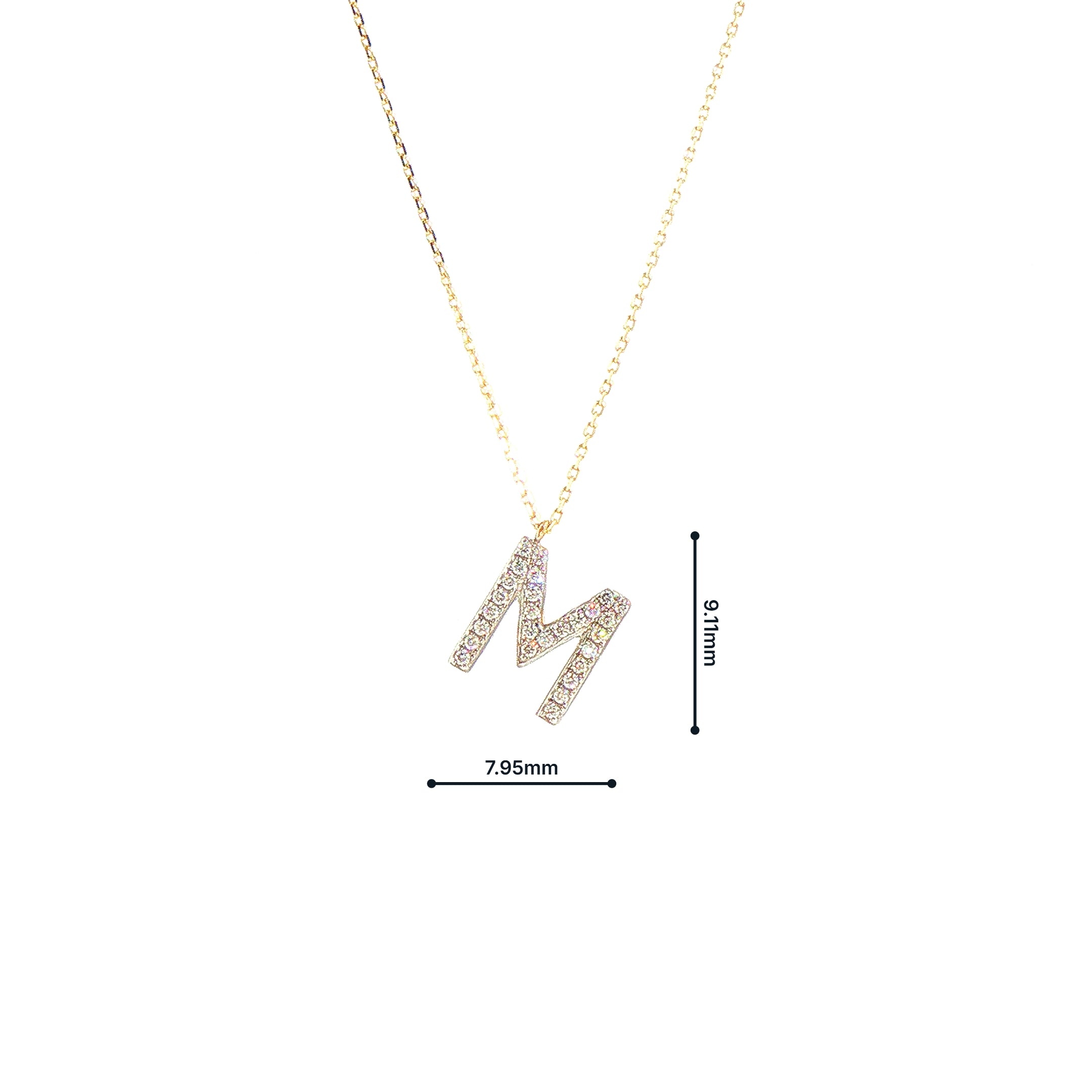 9ct Yellow Gold Natural Diamond 'M' Letter Pendant on chain