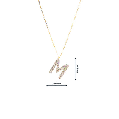 9ct Yellow Gold Natural Diamond 'M' Letter Pendant on chain