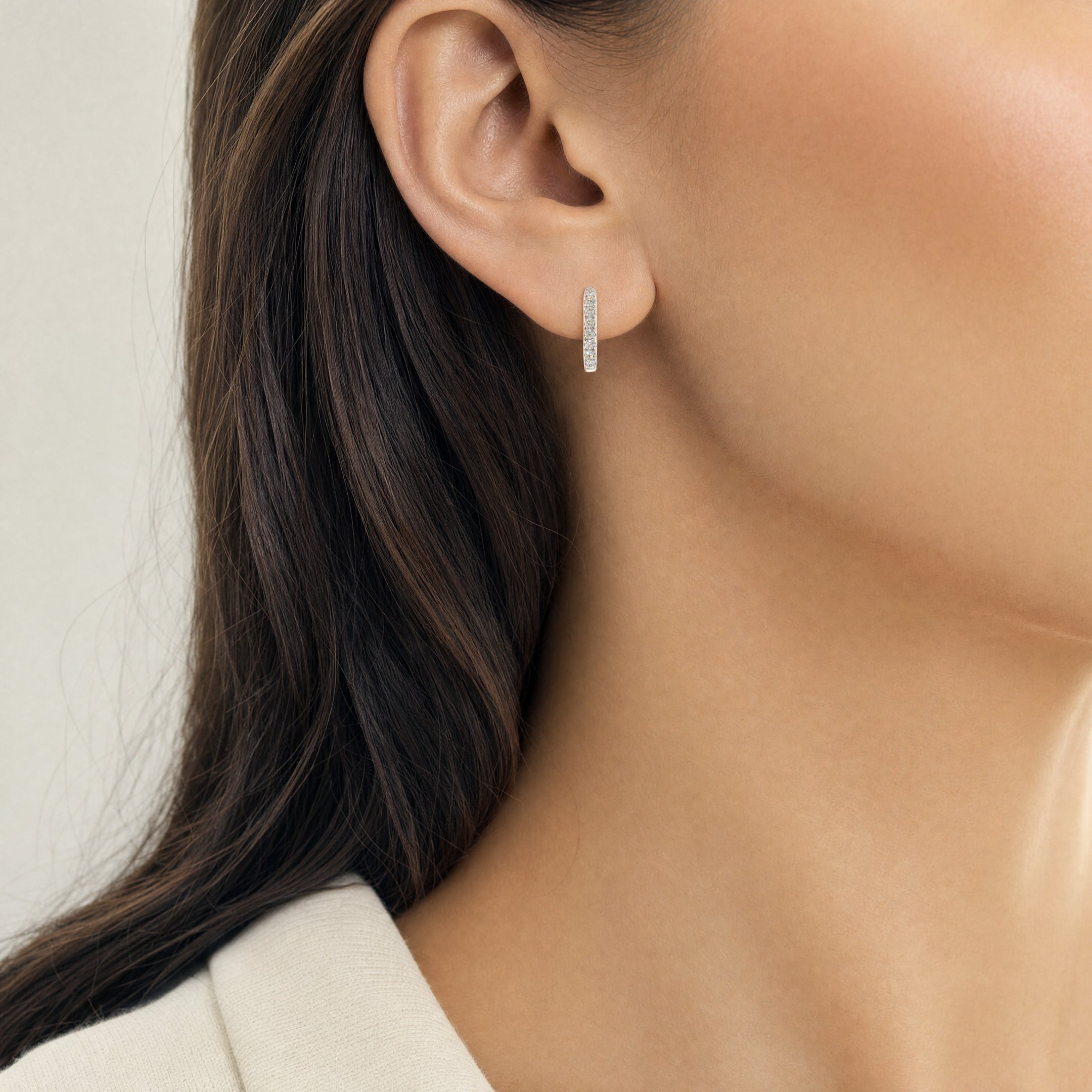 9ct Yellow Gold Natural Diamond Sleeper Hoop Earrings