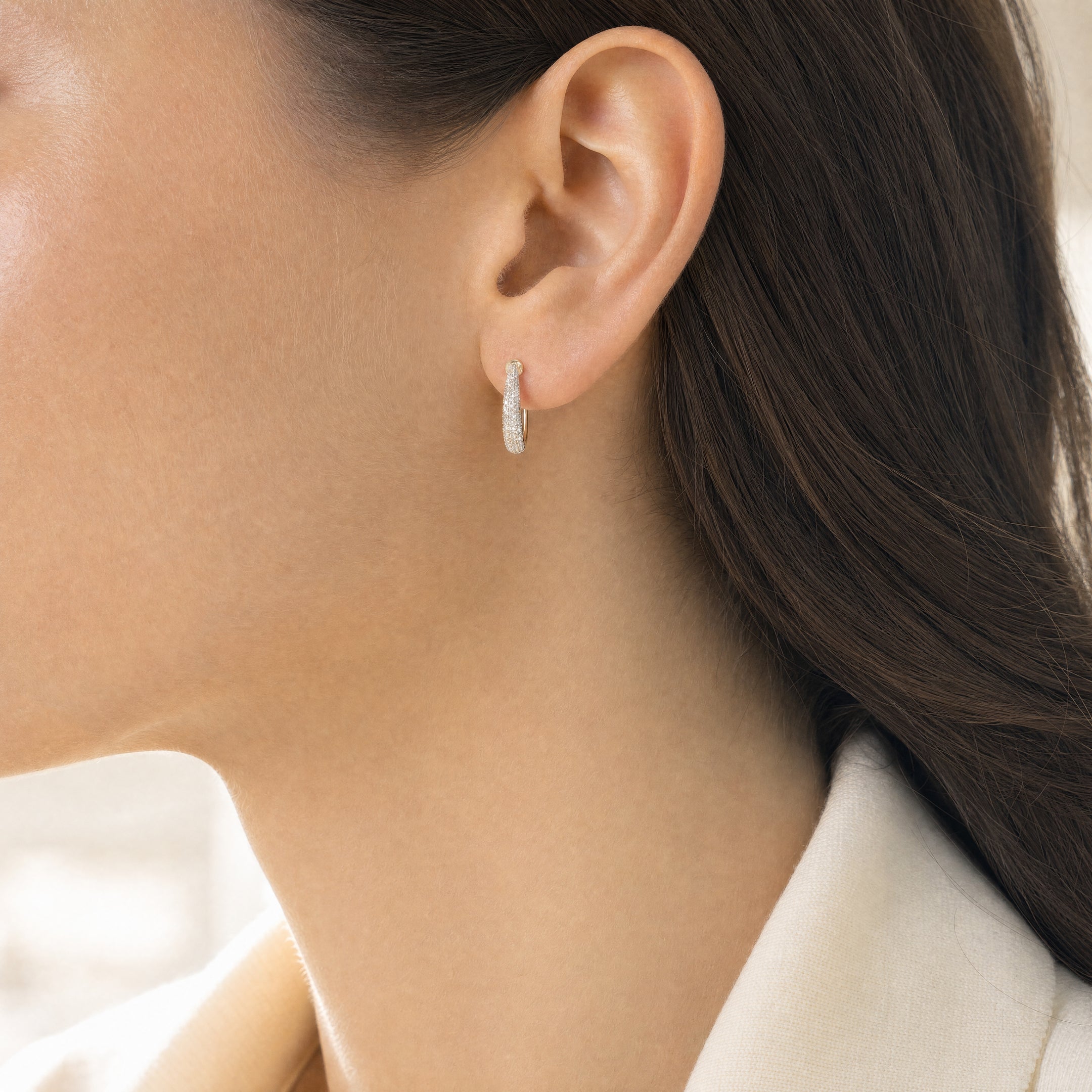 Natural Diamond Pave Style Hoop Earrings in 9ct Yellow Gold