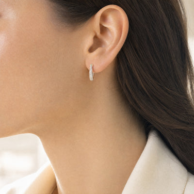 Natural Diamond Pave Style Hoop Earrings in 9ct Yellow Gold