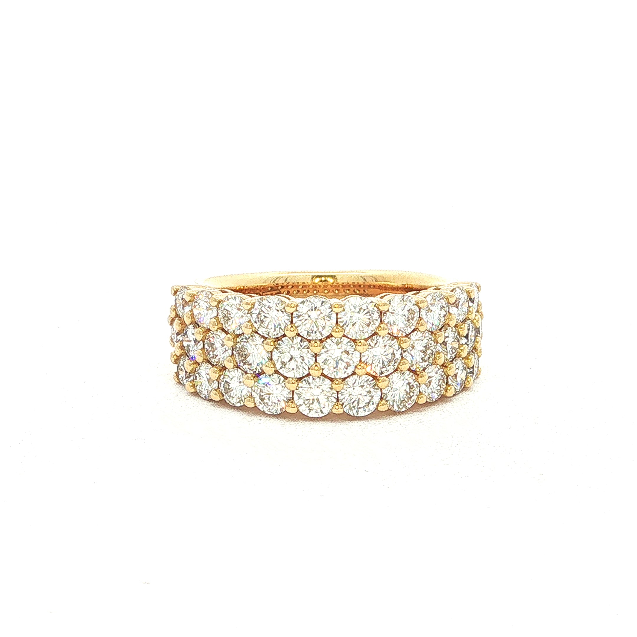 Three-Row Natural Diamond Band Ring in 18ct Yellow Gold