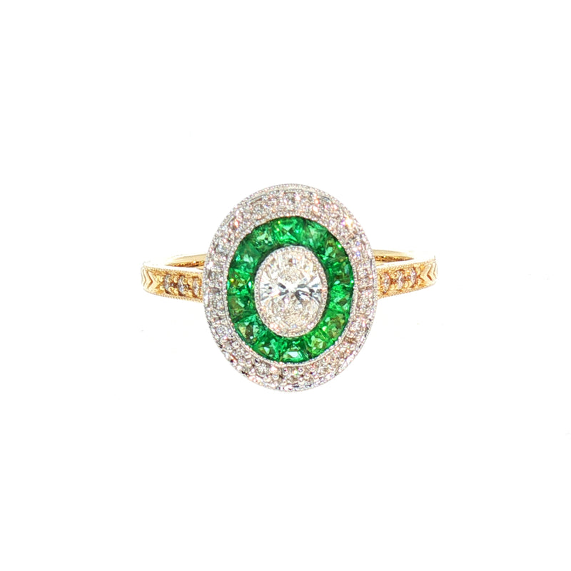 Emerald and Natural Diamond Target Ring in 18ct Yellow Gold