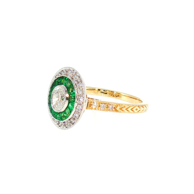 Emerald and Natural Diamond Target Ring in 18ct Yellow Gold