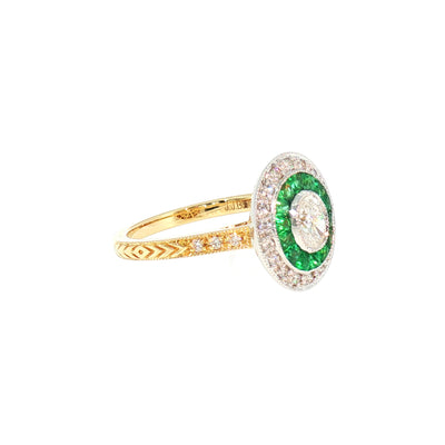 Emerald and Natural Diamond Target Ring in 18ct Yellow Gold