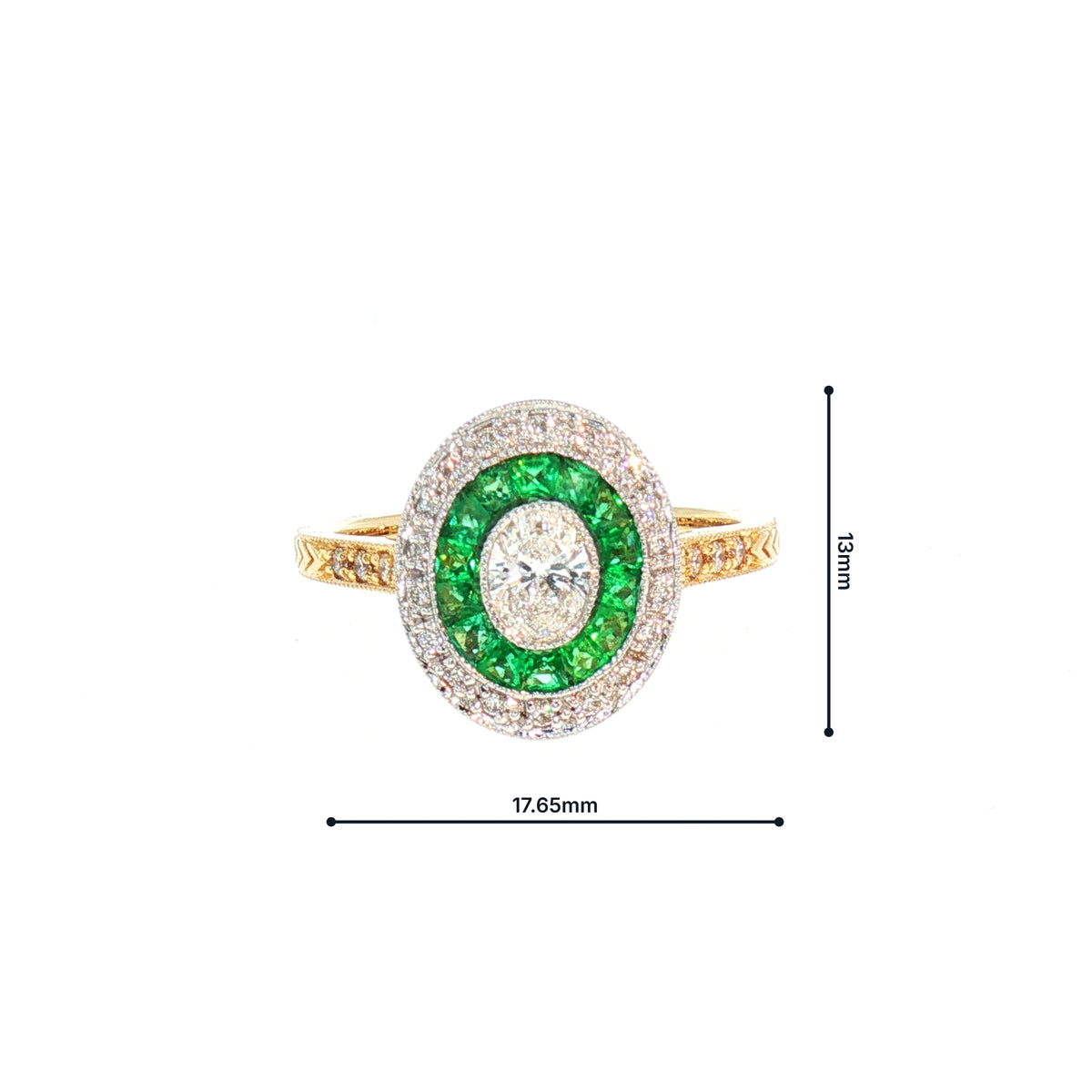Emerald and Natural Diamond Target Ring in 18ct Yellow Gold