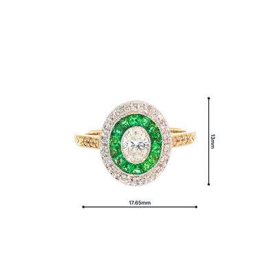 Emerald and Natural Diamond Target Ring in 18ct Yellow Gold