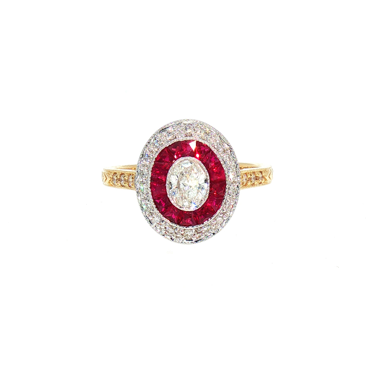 Ruby and Natural Diamond Target Ring in 18ct Yellow Gold