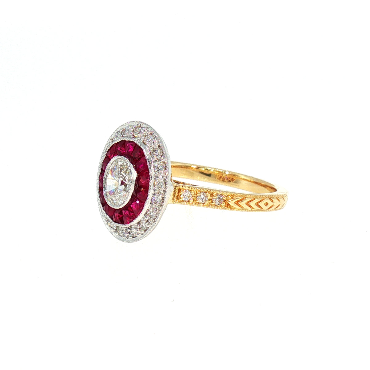 Ruby and Natural Diamond Target Ring in 18ct Yellow Gold