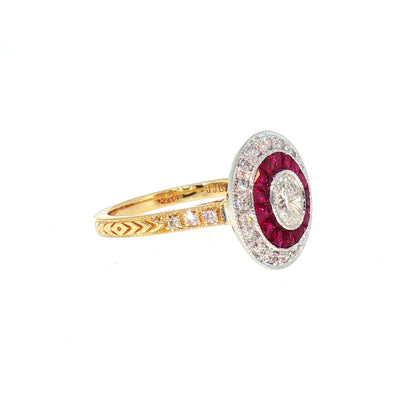 Ruby and Natural Diamond Target Ring in 18ct Yellow Gold