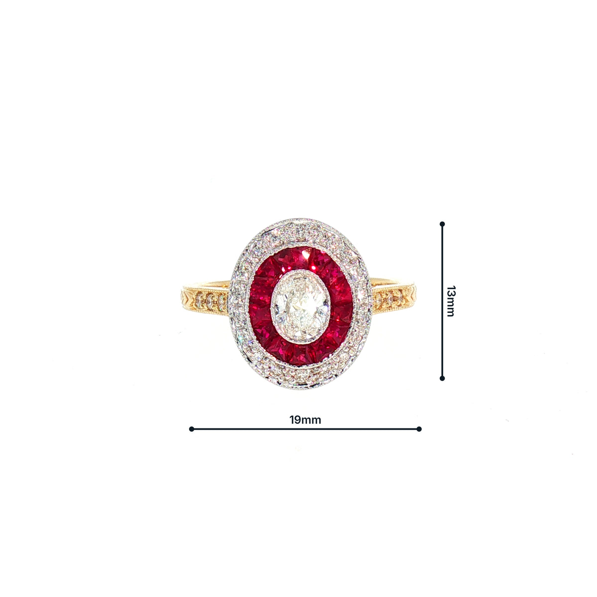 Ruby and Natural Diamond Target Ring in 18ct Yellow Gold