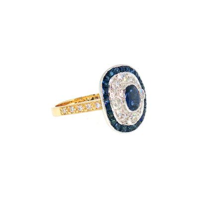 Sapphire and Diamond Target Art Deco Style Dress Ring in 18ct Yellow Gold