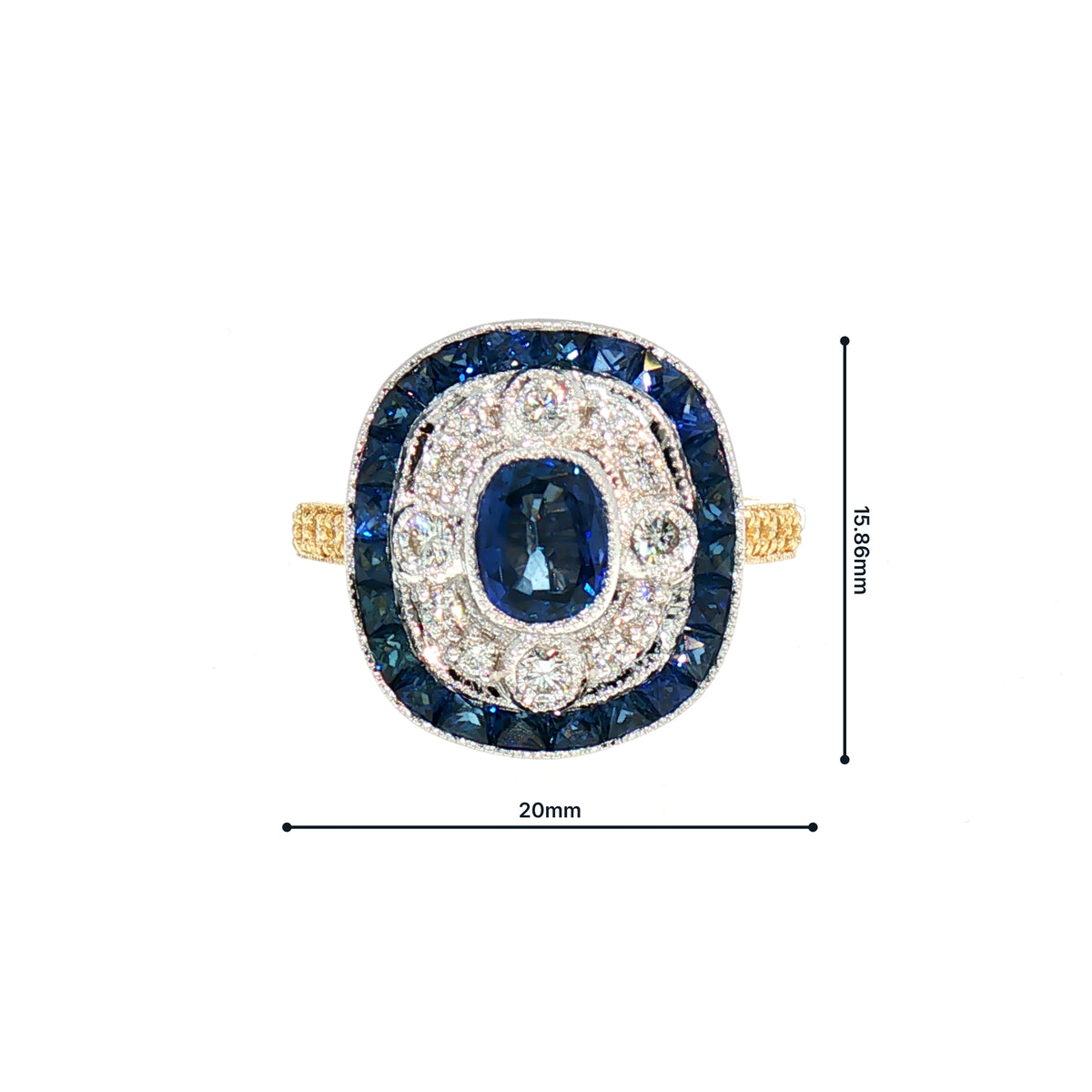 Sapphire and Diamond Target Art Deco Style Dress Ring in 18ct Yellow Gold