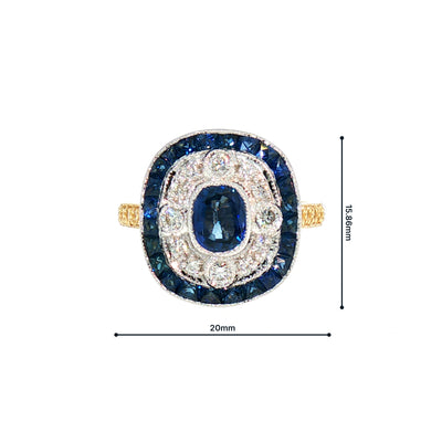 Sapphire and Diamond Target Art Deco Style Dress Ring in 18ct Yellow Gold