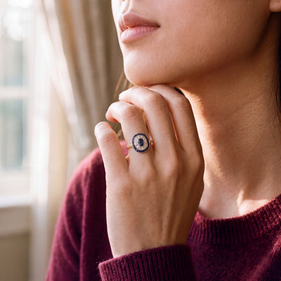Sapphire and Diamond Target Art Deco Style Dress Ring in 18ct Yellow Gold