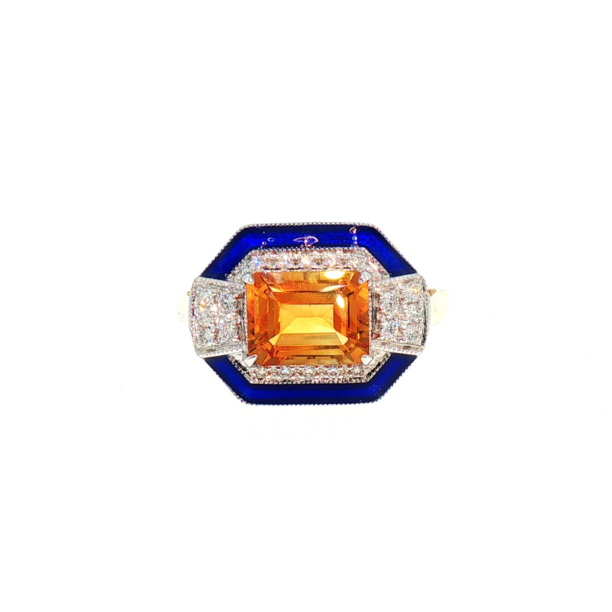 Citrine and Natural Diamond Art Deco Style Dress Ring in 18ct Yellow Gold