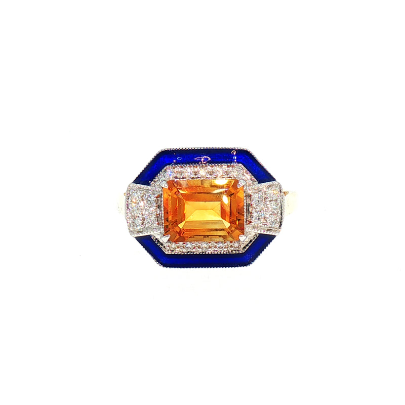 Citrine and Natural Diamond Art Deco Style Dress Ring in 18ct Yellow Gold