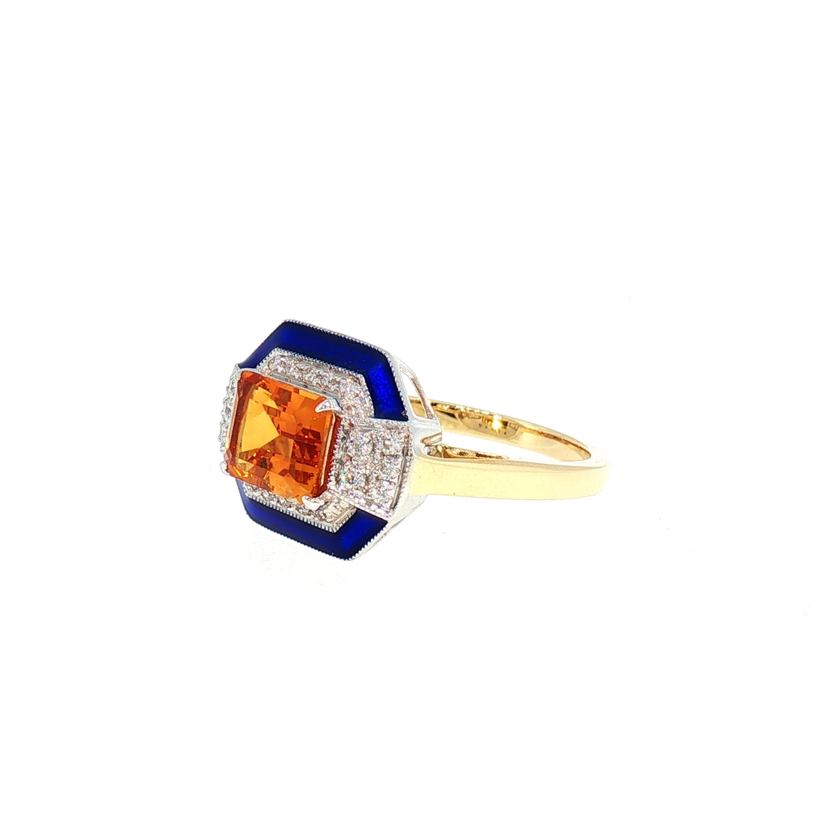 Citrine and Natural Diamond Art Deco Style Dress Ring in 18ct Yellow Gold