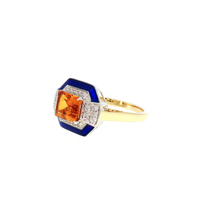 Citrine and Natural Diamond Art Deco Style Dress Ring in 18ct Yellow Gold