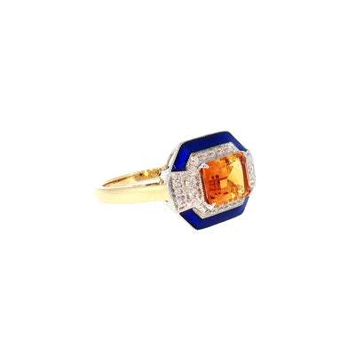Citrine and Natural Diamond Art Deco Style Dress Ring in 18ct Yellow Gold