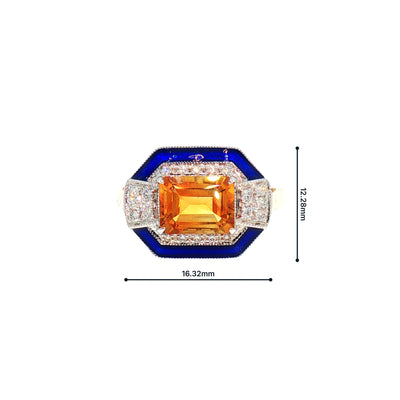 Citrine and Natural Diamond Art Deco Style Dress Ring in 18ct Yellow Gold