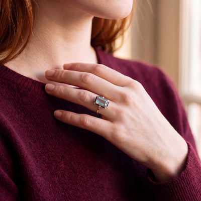 Blue Topaz, Sapphire and Natural Diamond Art Deco Style Dress Ring in 18ct Yellow Gold