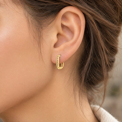 Rectangle Small Hoop Earrings Natural Diamond Cut in 9ct Yellow Gold
