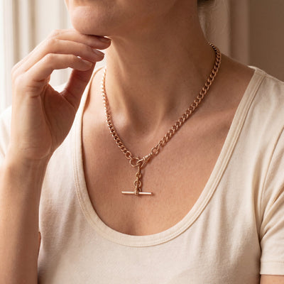 44g 16" Curb Albert T-Bar Chain in 15ct Rose Gold