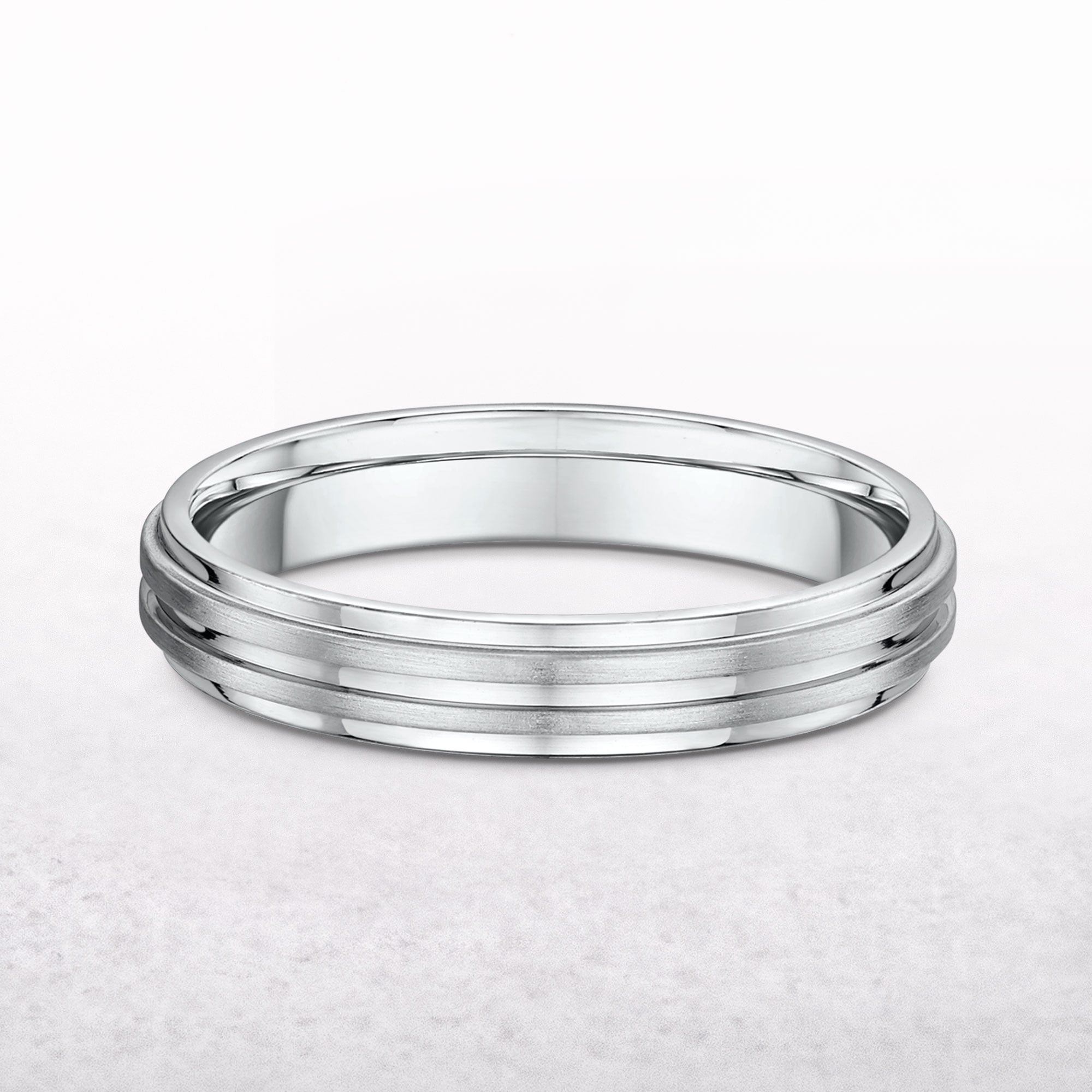 4mm Satin & Polished Gents Wedding Band In 9ct White Gold