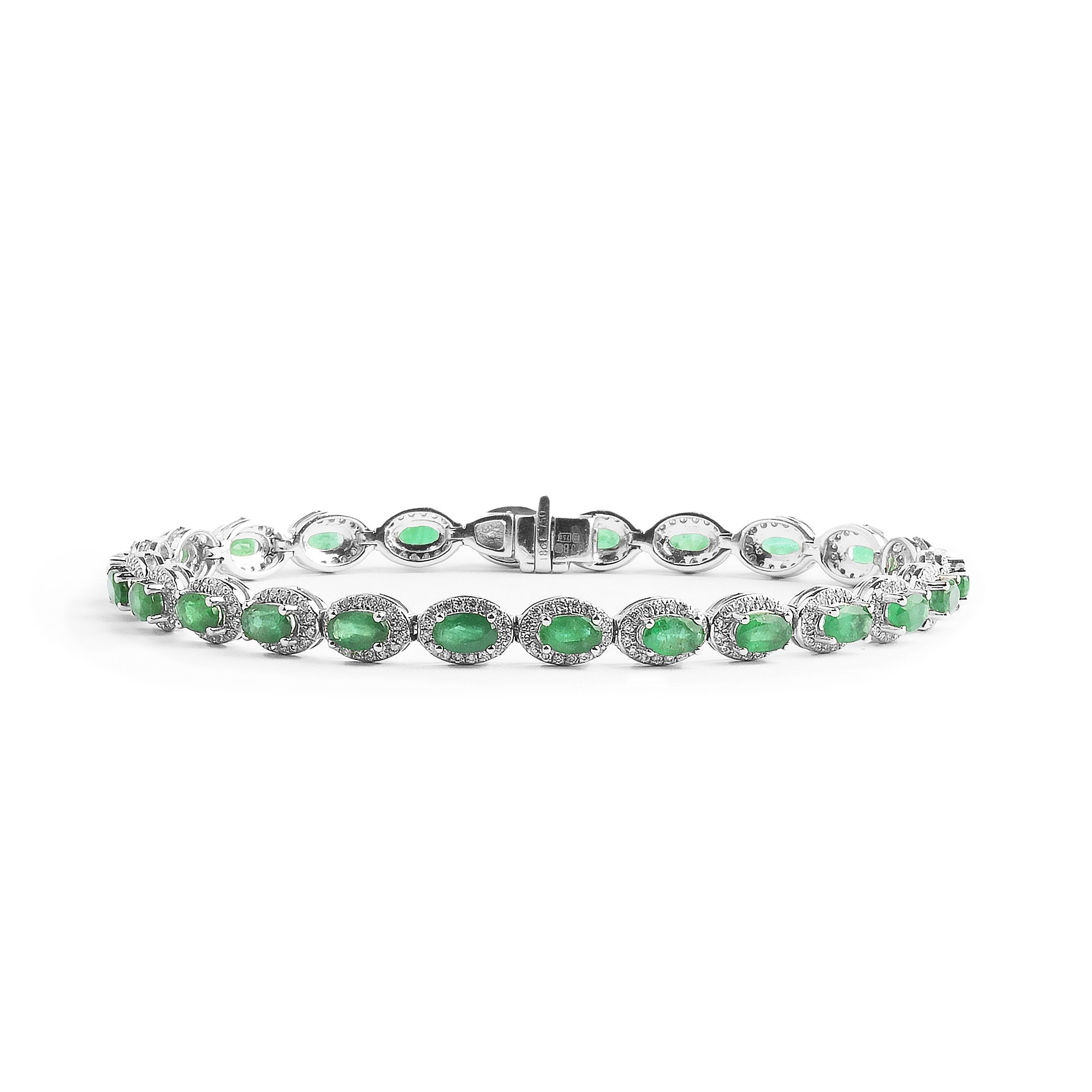 5.52ct Oval Emerald & 1.21ct  Natural Diamond Halo Cluster Bracelet in 18ct White Gold
