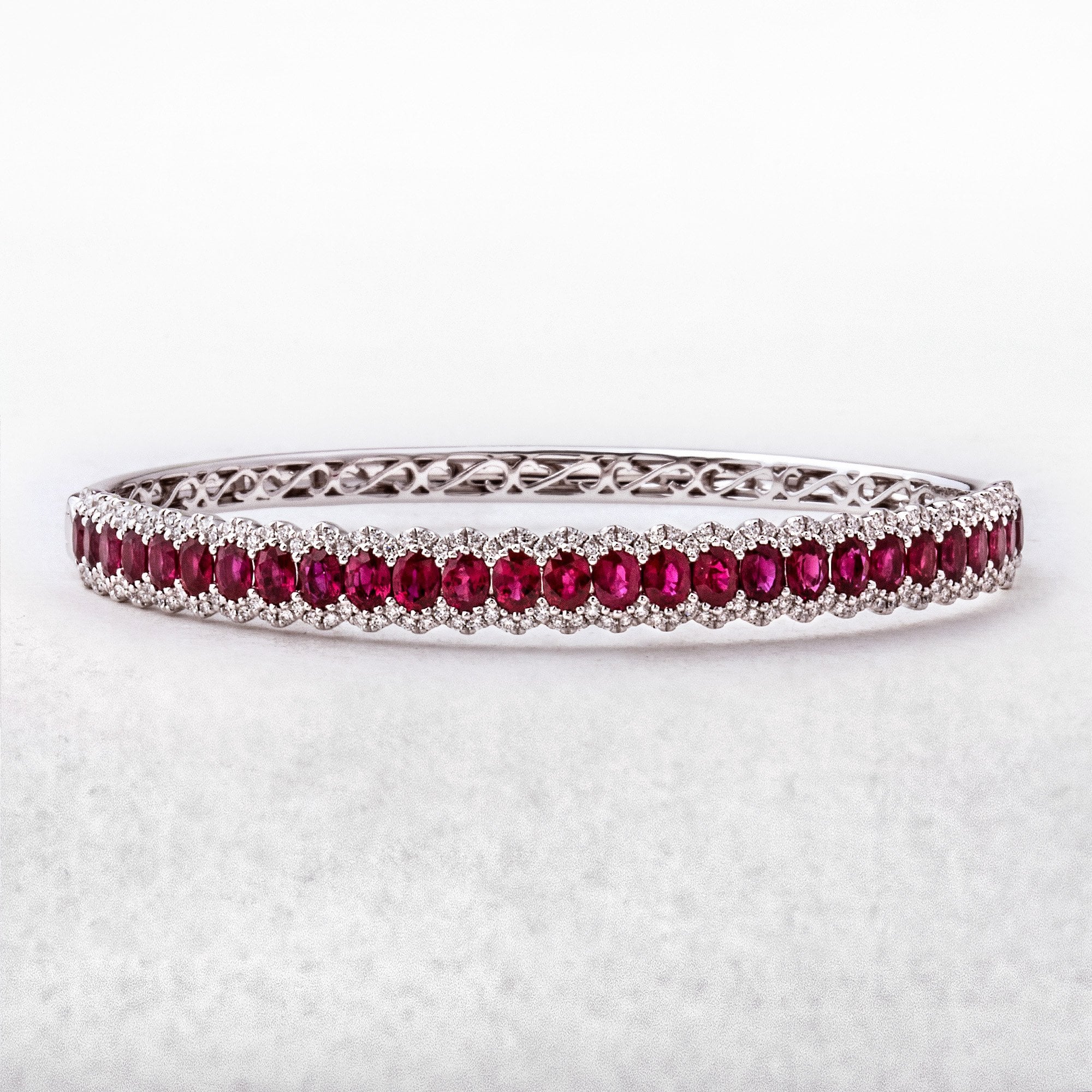 5.55ct Oval Ruby & 0.75ct Natural Diamond Bangle Set In 18ct White Gold