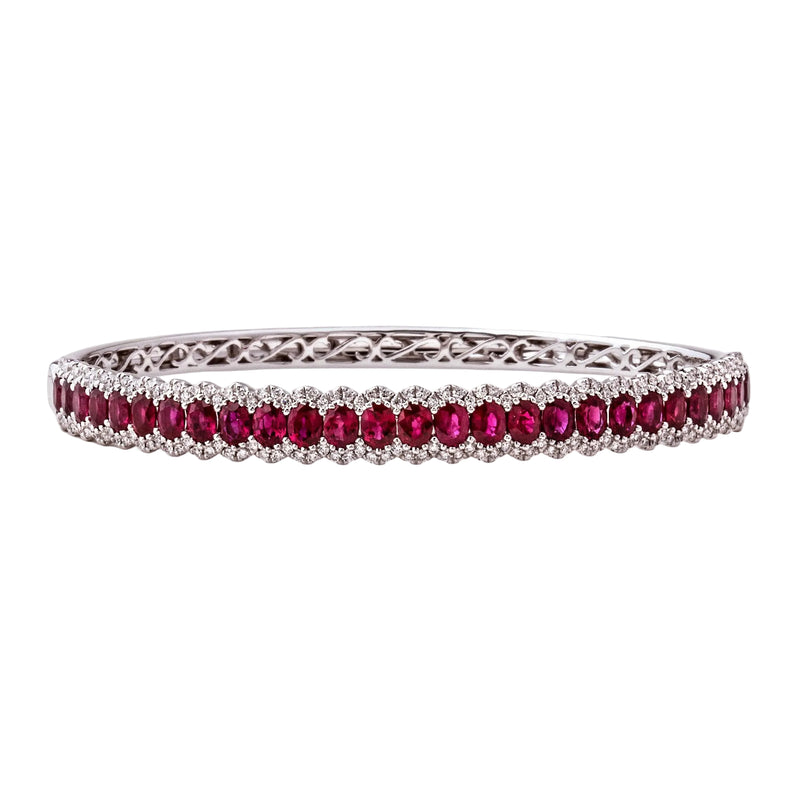 5.55ct Oval Ruby & 0.75ct Natural Diamond Bangle Set In 18ct White Gold