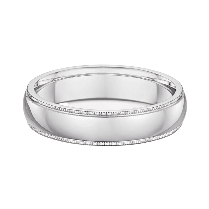 5mm Gents Beaded Edge Wedding Band In 9ct White Gold