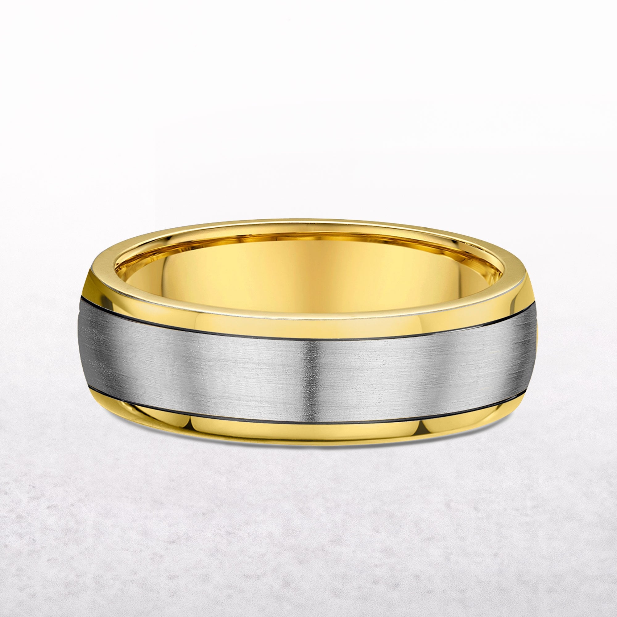 5mm Gents Two Tone Satin Brushed Centre & Polished Edge Wedding Band In 18ct Gold
