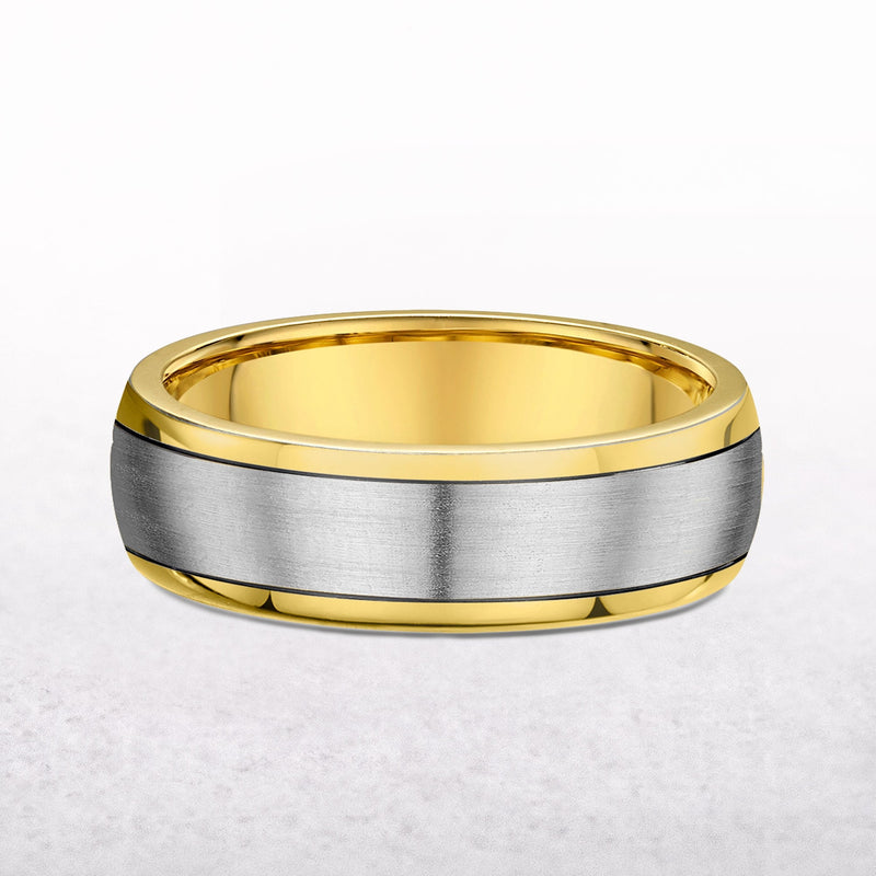 5mm Gents Two Tone Satin Brushed Centre & Polished Edge Wedding Band In 18ct Gold
