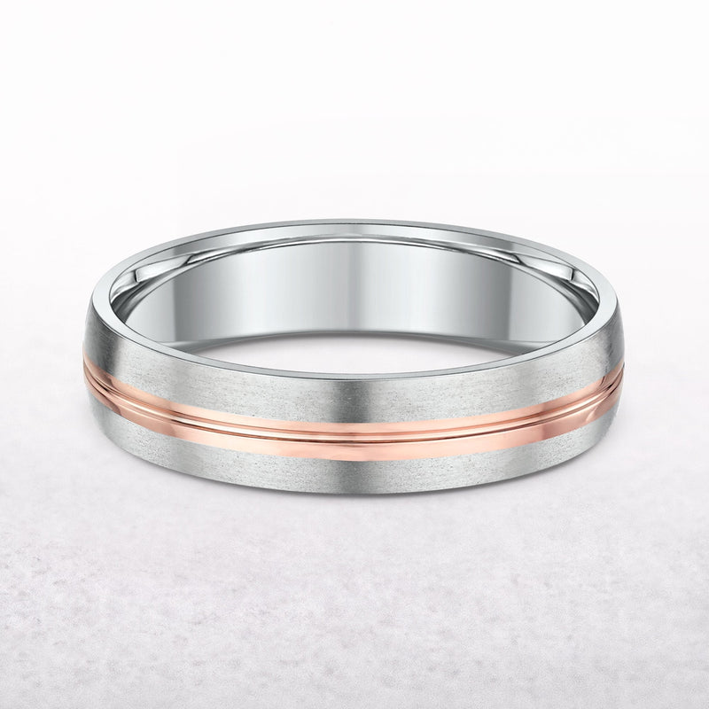 5mm Rose & White Gold Gents Wedding Band In 18ct Gold