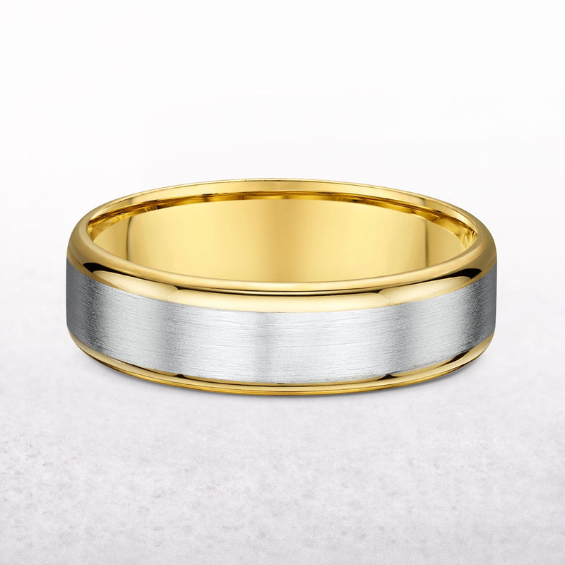 5mm Two Tone Gents Satin & Polished Comfort Fit Wedding Band In 9ct Gold