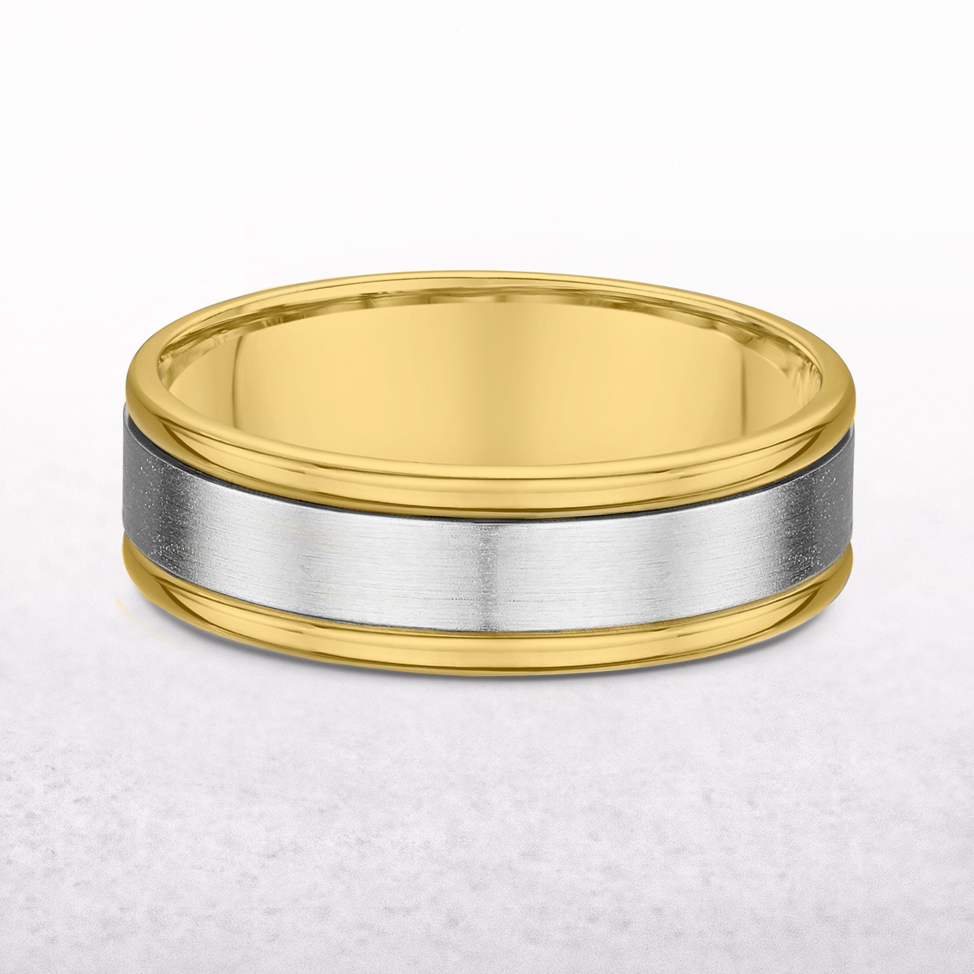 5mm Two Tone Gents Satin & Polished Wedding Band In 18ct Gold