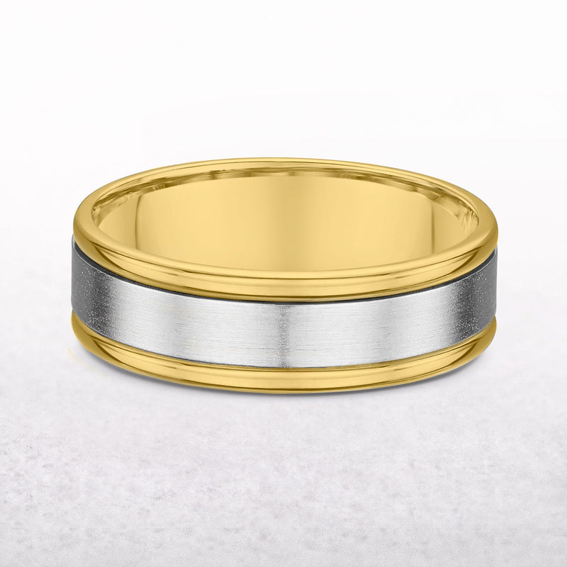 5mm Two Tone Gents Satin & Polished Wedding Band In 18ct Gold