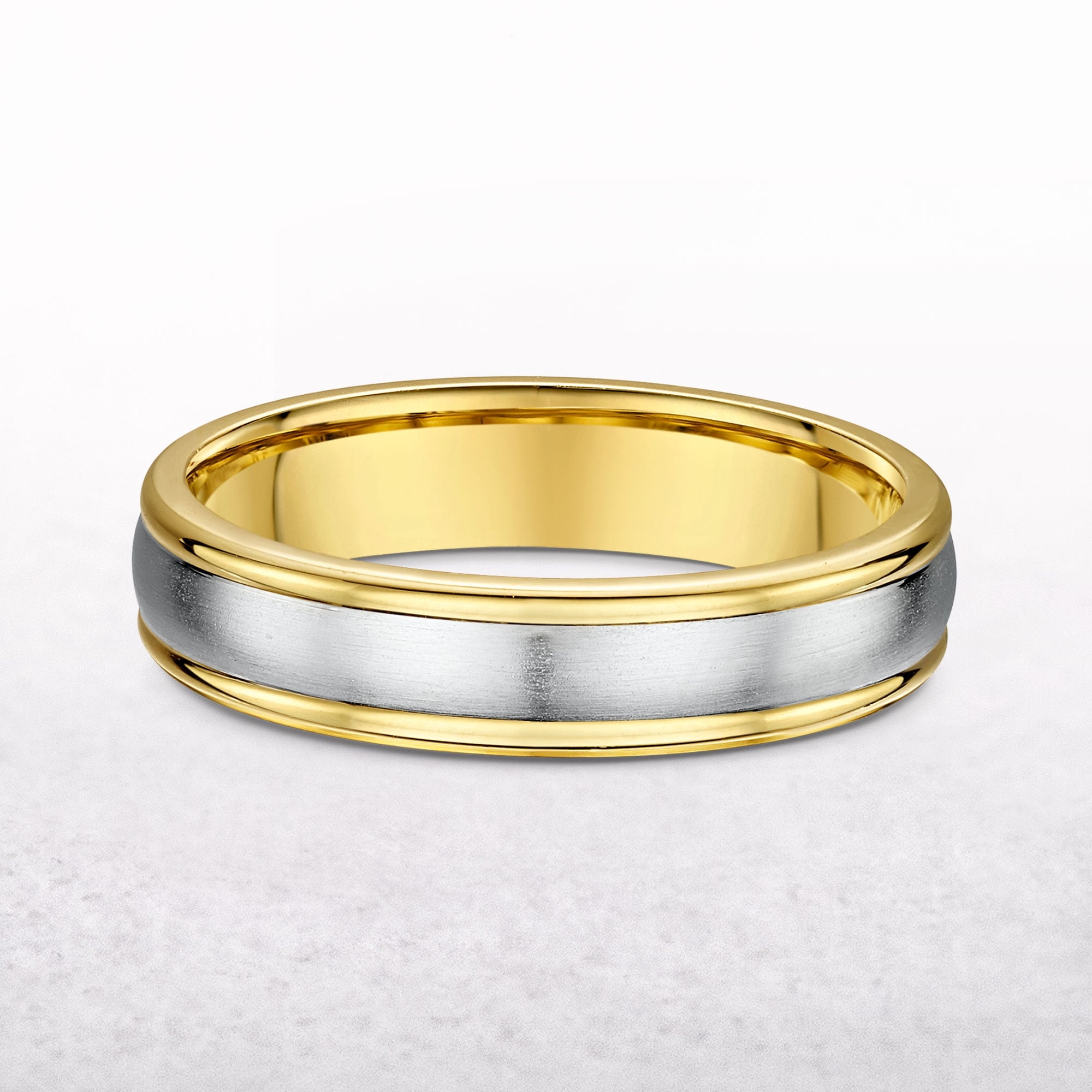 5mm Two Tone Gents Satin & Polished Wedding Band In 9ct Gold