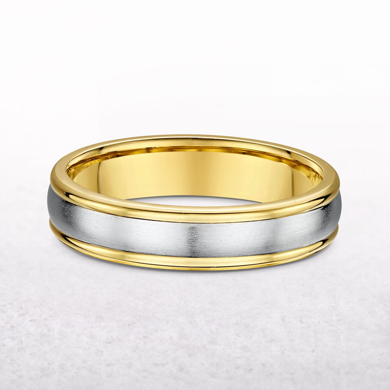 5mm Two Tone Gents Satin & Polished Wedding Band In 9ct Gold