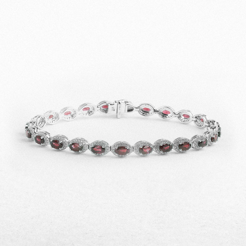 6.34ct Oval Ruby & 1.22ct Natural Diamond Halo Cluster Bracelet in 18ct White Gold
